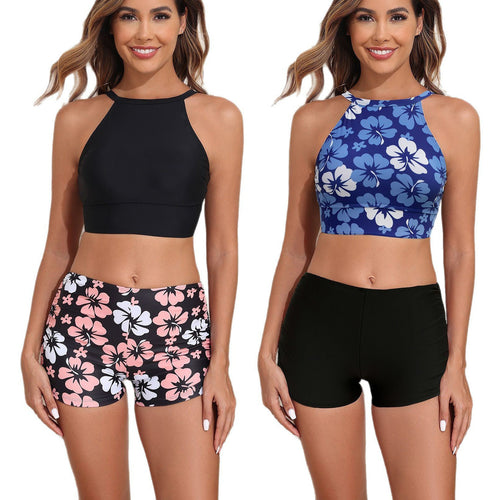 Dame sport-tankini med blomster shorts og justerbare sidesnor Stilla