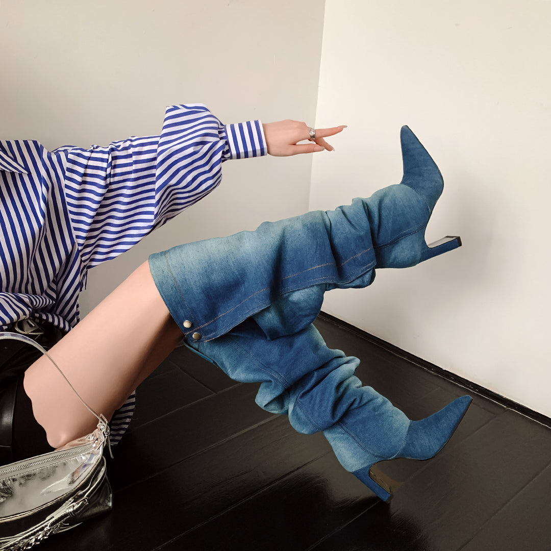 Damer Slouchy Høje Stiletto Spidsstøvler Stilla