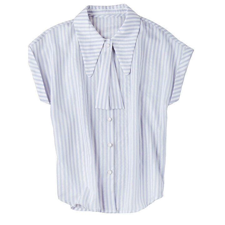 Dame stribet bluse med elegant krave og kvalitetsdetaljer Stilla