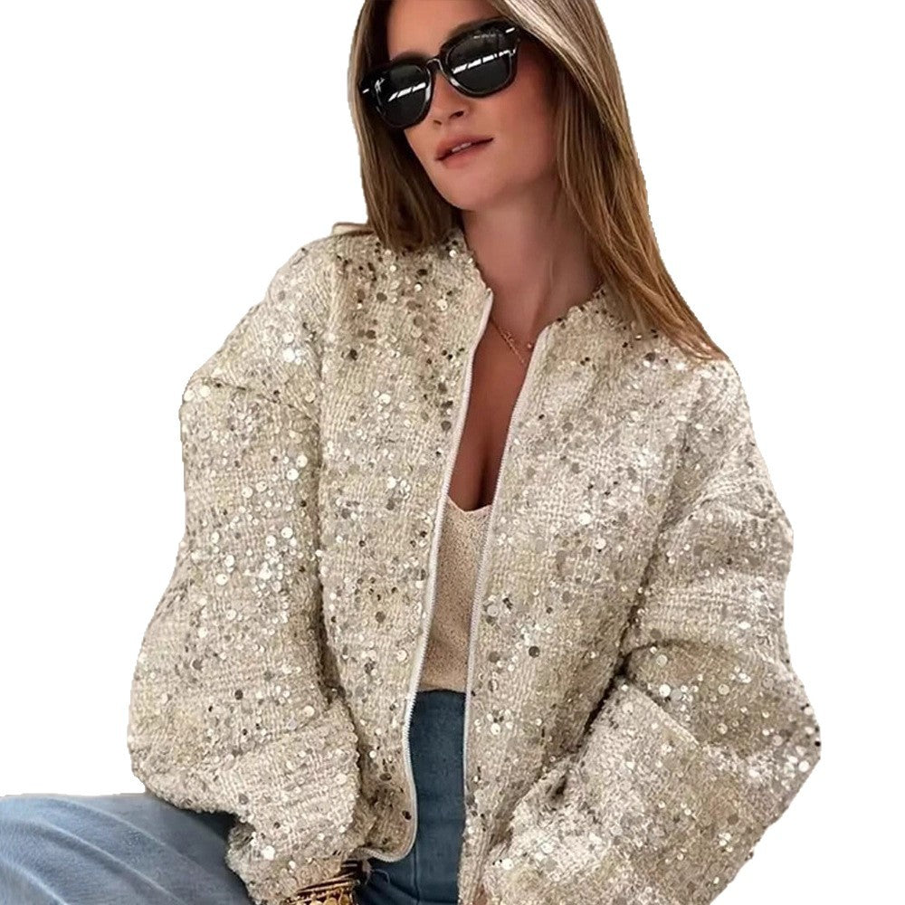 Dame Strassbesatte Oversize-Jakke Stilla