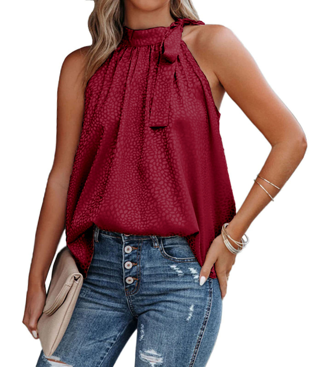 Dame Chiffon Top med dekorativt bindesnit Stilla
