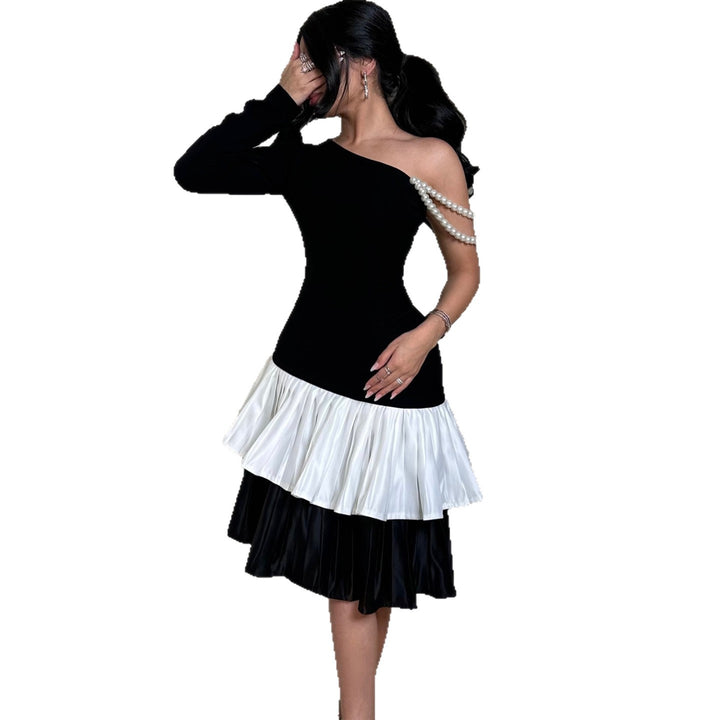 Kvinder Elegant Kjole med Asymmetrisk Snit og Ruffle Detaljer