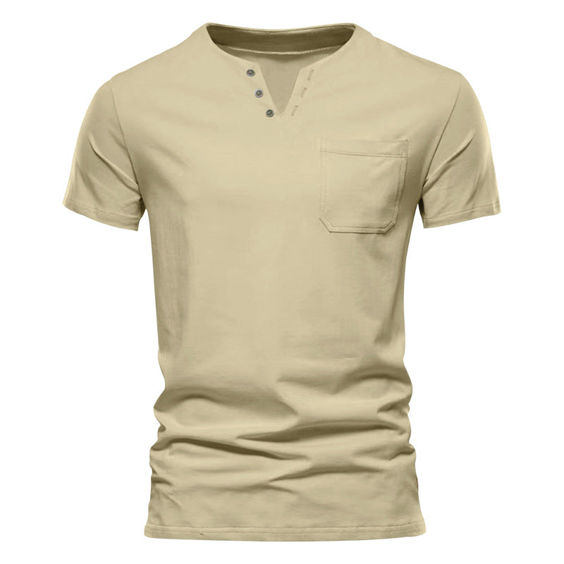 Herrer Kortærmet Henley-Shirt med knaplukning og praktisk brystlomme Stilla