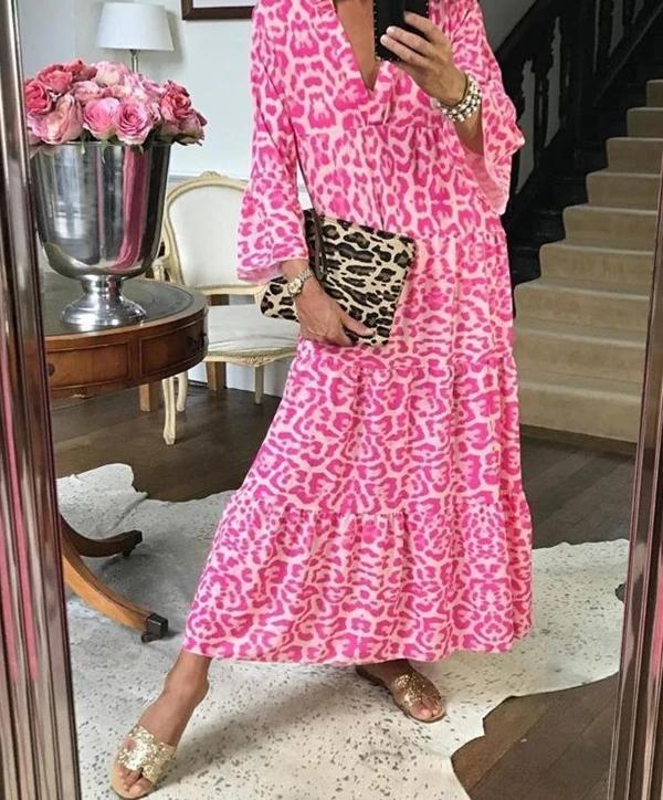 Dame-maxikjole i trendy leopardmønster Stilla