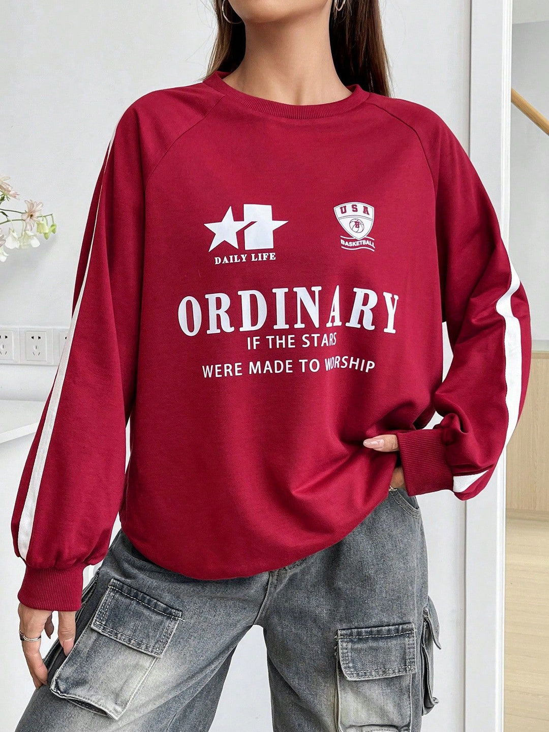 Kvinders afslappede sweatshirt med kreative grafik og voluminøse ærmer Stilla