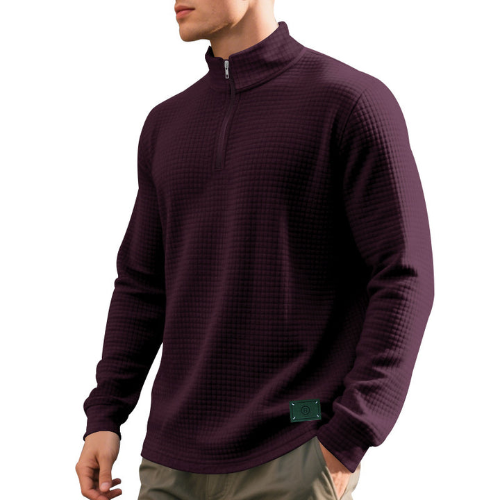 Herrer moderigtig fleece-pullover med halv lynlås og struktureret design Stilla