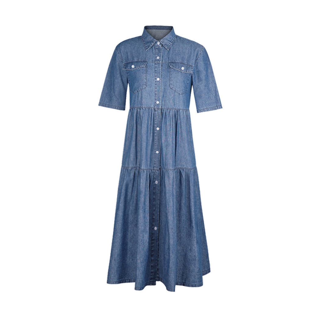 Femme Lagdelte Denim Skjortekjole Stilla