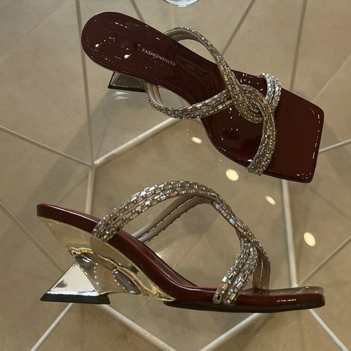 Dame Strappy Rhinestone Hæl-Mules Stilla
