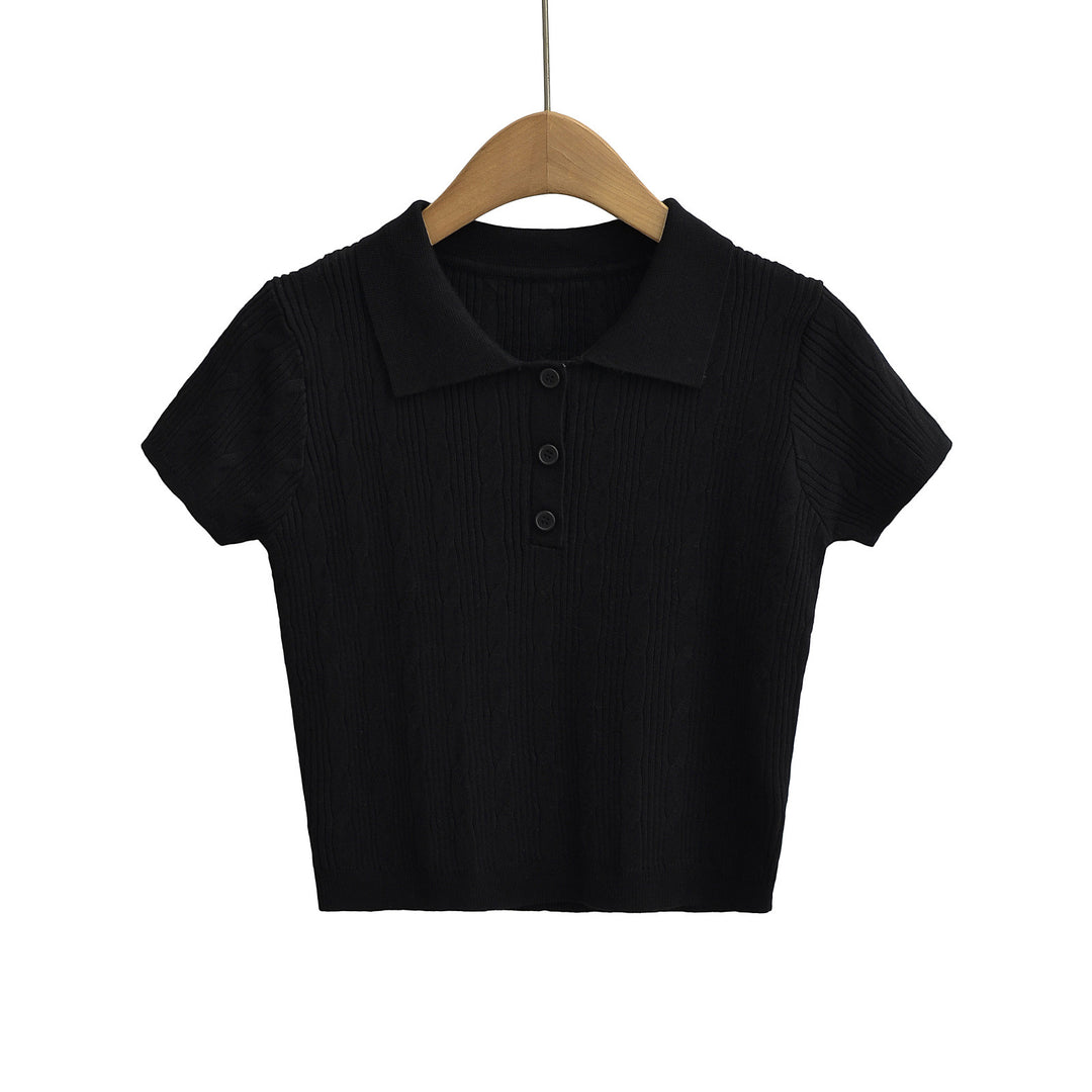 Dame elegant Polo-Shirt med fint ribdesign og knapdetaljer Stilla
