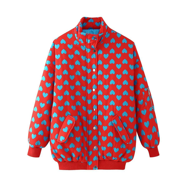Dame Casual Pufferjakke med hjerteprint Stilla