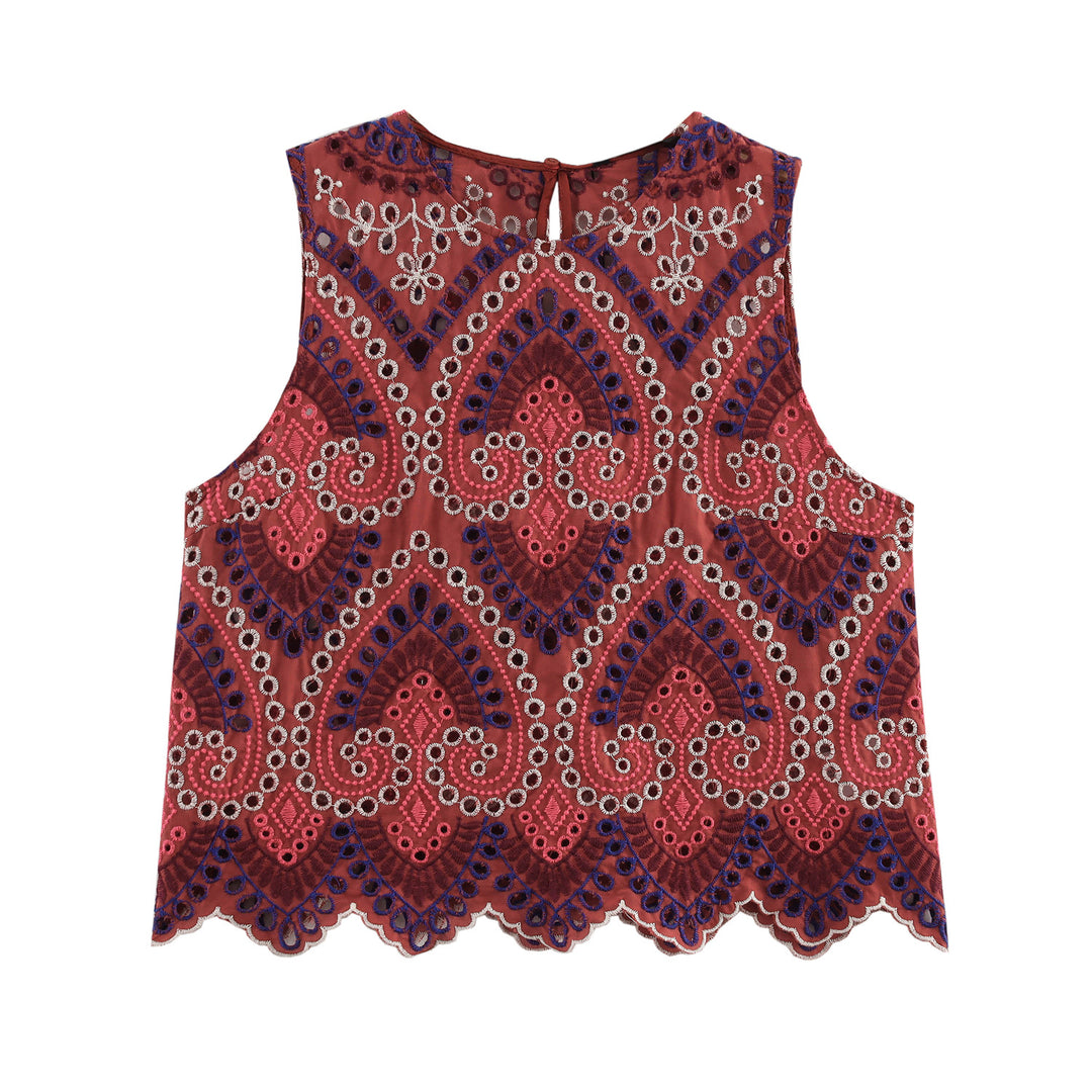 Femme Ærmeløs Broderet Bluse Stilla