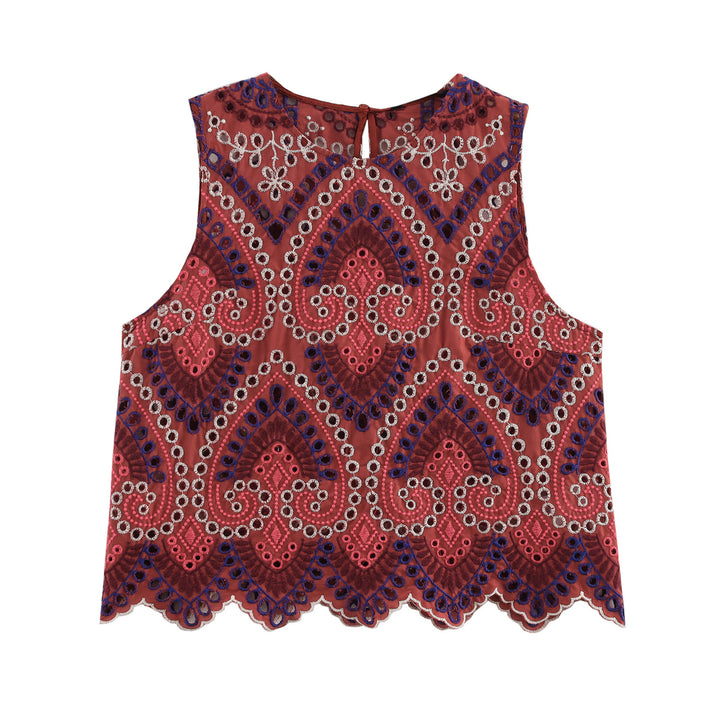 Femme Ærmeløs Broderet Bluse Stilla