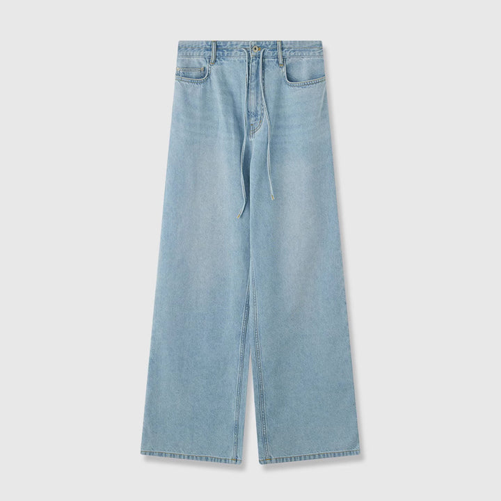 Dame bred høj talje bukser lavet af bæredygtig denim med avslappet snit og sidelukninger Stilla