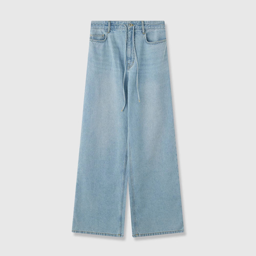 Damer bredskåret denim culotte med høj talje og elastisk bånd