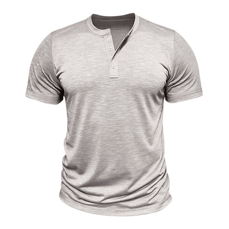 Herre kortærmet Henley T-shirt med dekorative knapdetaljer og glat overflade Stilla