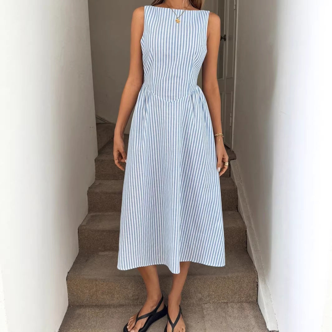 Dame Elegant Midi-Kjole i Stribet Look Skovae