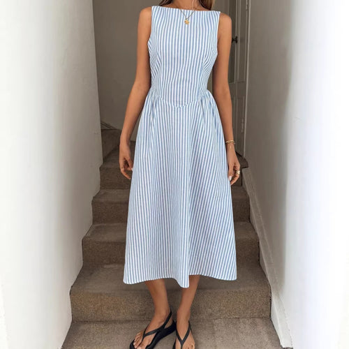 Dame Elegant Midi-Kjole i Stribet Look Skovae