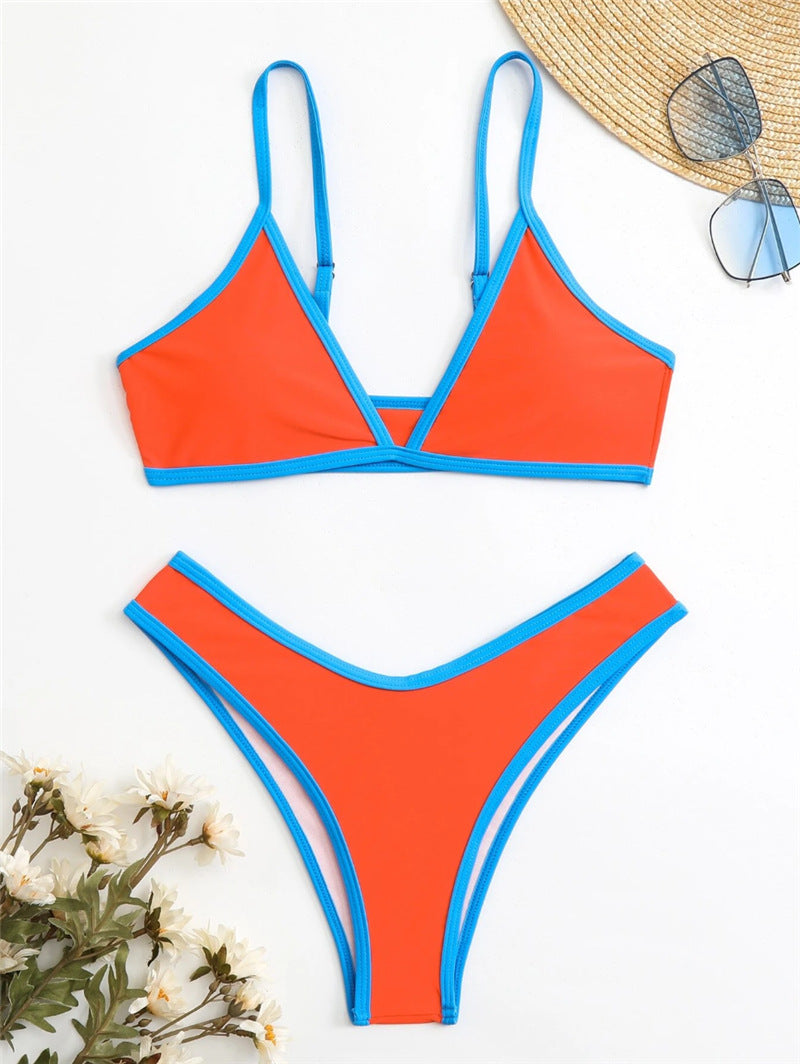 Dame Triangle Bikini Sæt med Kontrastbånd Stilla