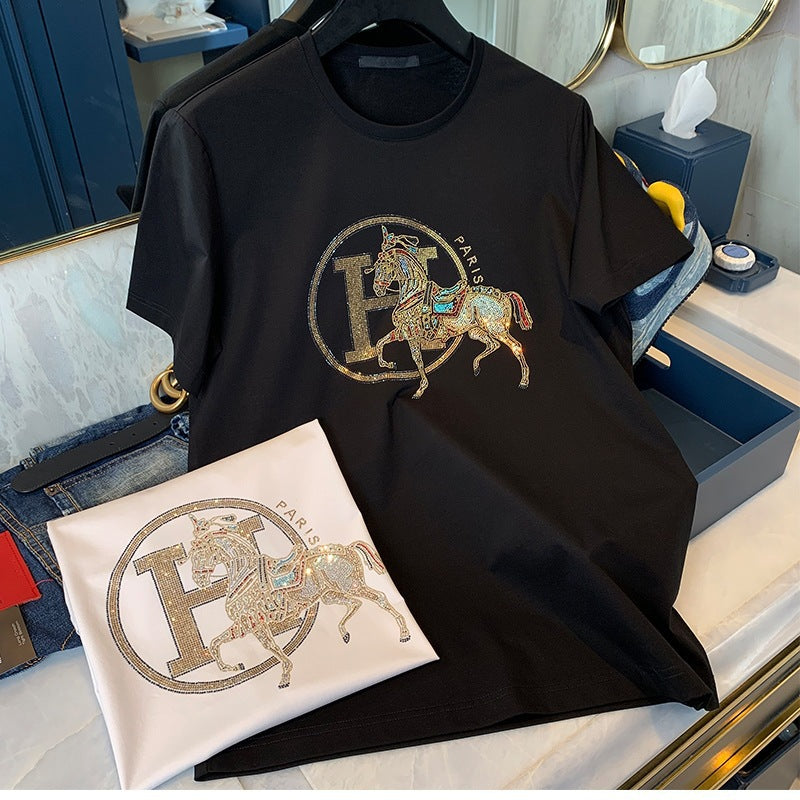 Dame T-shirt med glitrende heste motiv Stilla