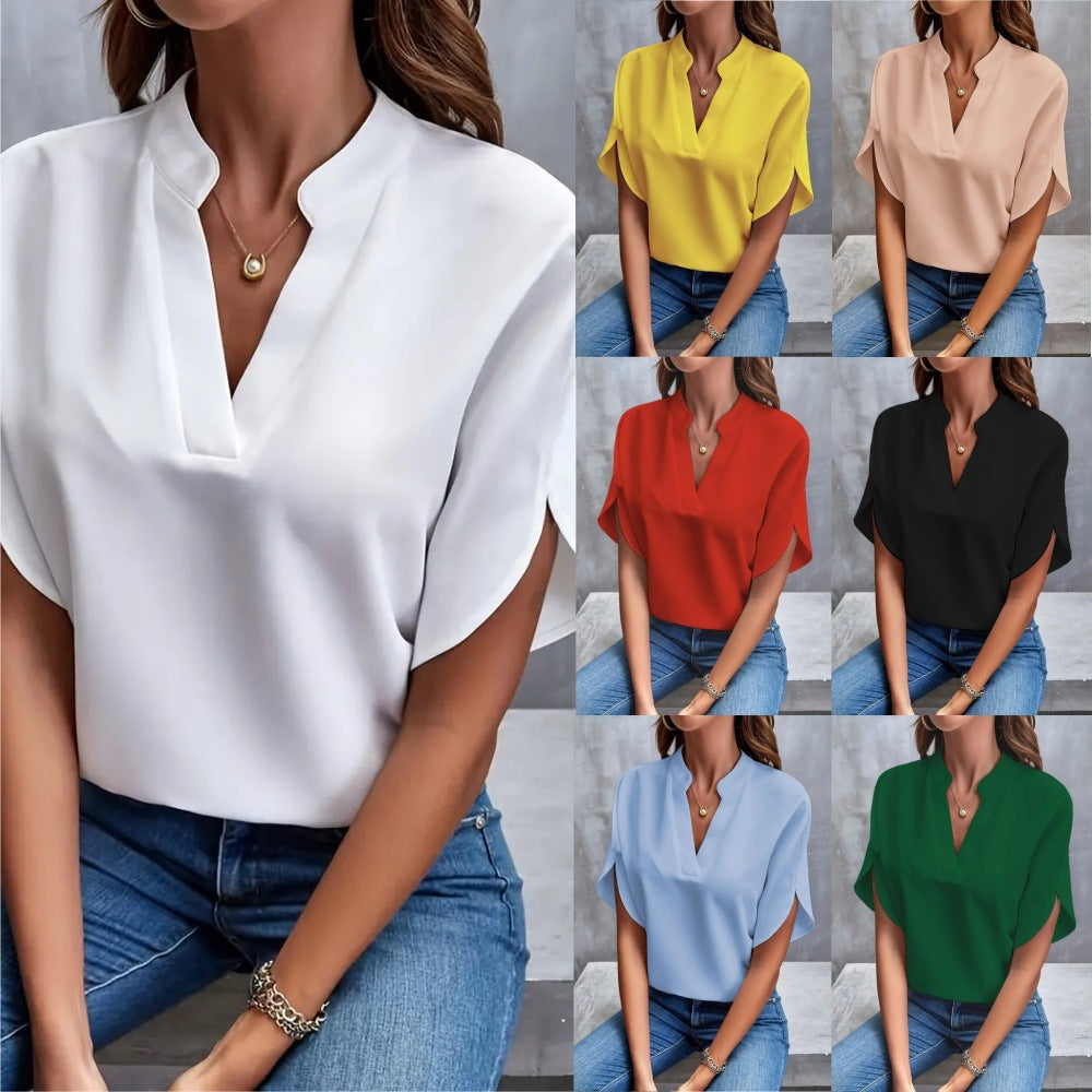 Dame elegant bluse med en moderne ståkrave og flydende snit Stilla