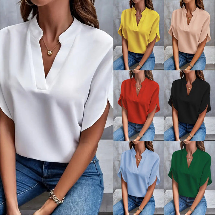 Dame elegant bluse med en moderne ståkrave og flydende snit Stilla