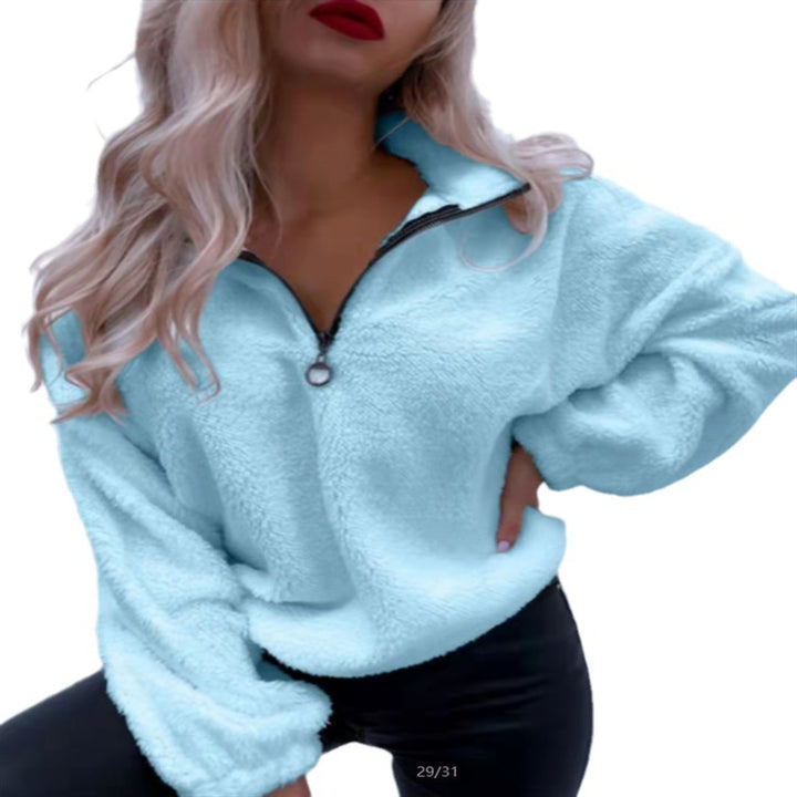 Dame Fleece Pullover med halvsides lynlås og blødt teddy-fleece Stilla