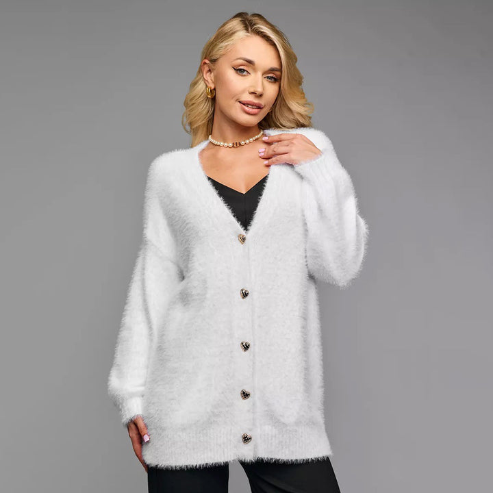 Femme Blød Hjerte-Knap Cardigan Stilla
