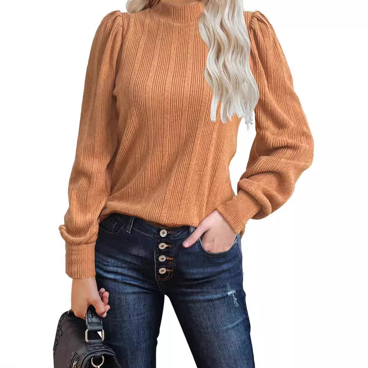 Dame trendy sweater med smal ståkrave og pufærmer Stilla