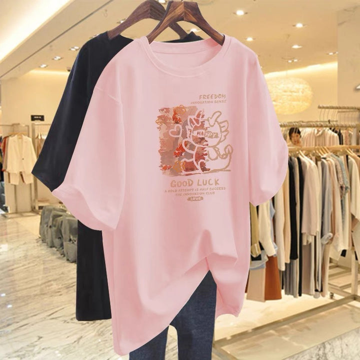 Dame Kortærmet T-Shirt med muntert motiv og afslappet snit Stilla