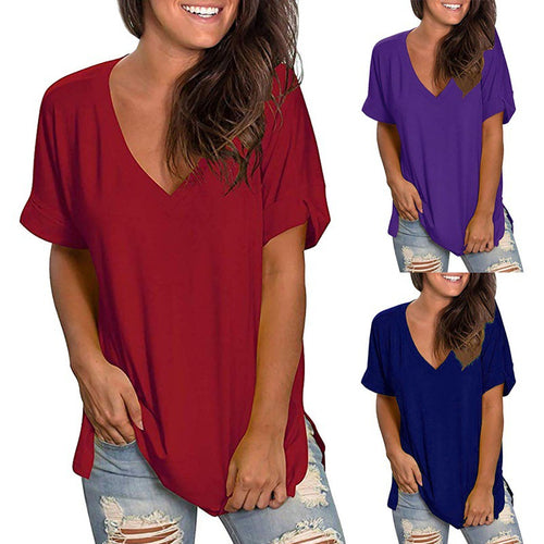 Dame Casual V-hals Løs Top Stilla