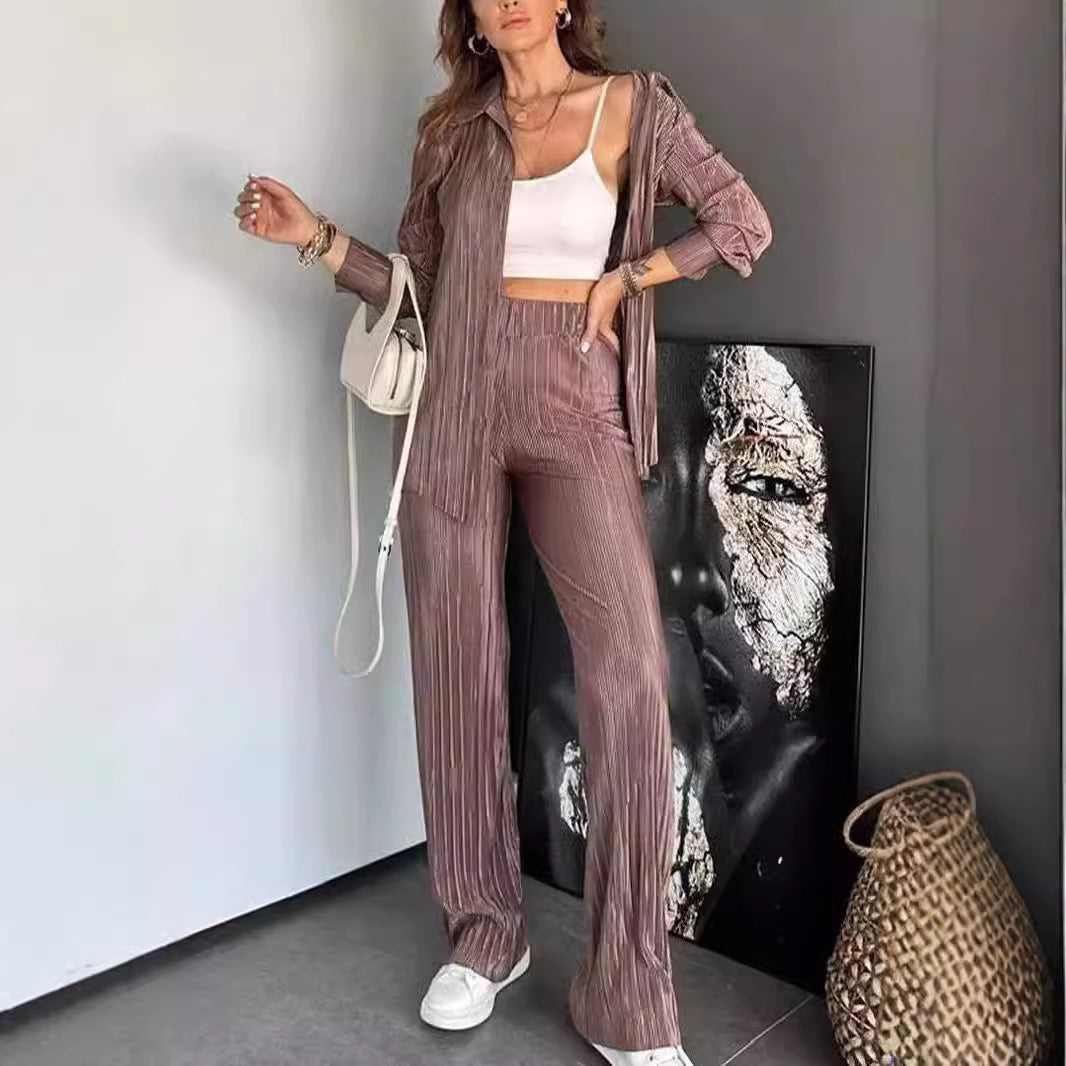 Damer Elegant Plisseret Bukser med Matchende Bluse Stilla