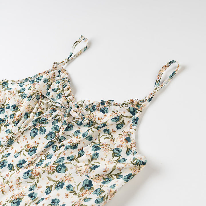 Dame Floral Mini Kjole med justerbare Spaghetti-stropper Stilla