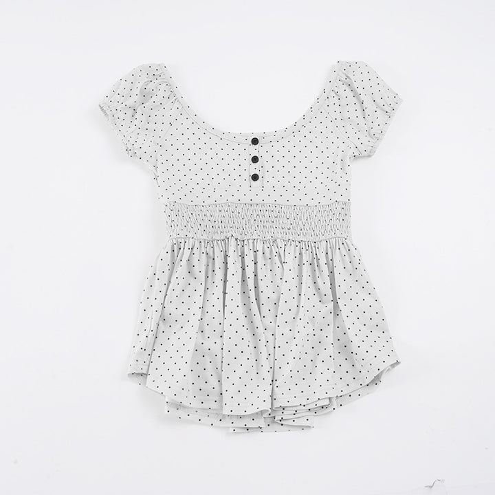 Dame Legende Polka Dots Top med Rynker og Knaplukning Skovae