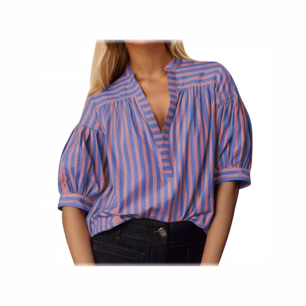 Dame kortærmet bluse med moderne rute detaljer Stilla