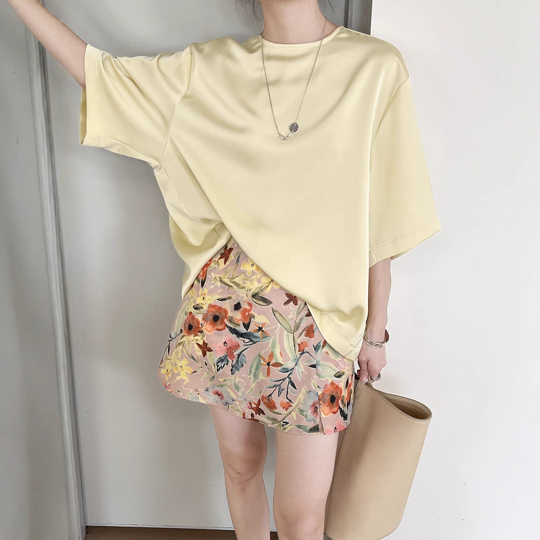 Dame floral mini nederdel med frisk design og elastisk talje Stilla
