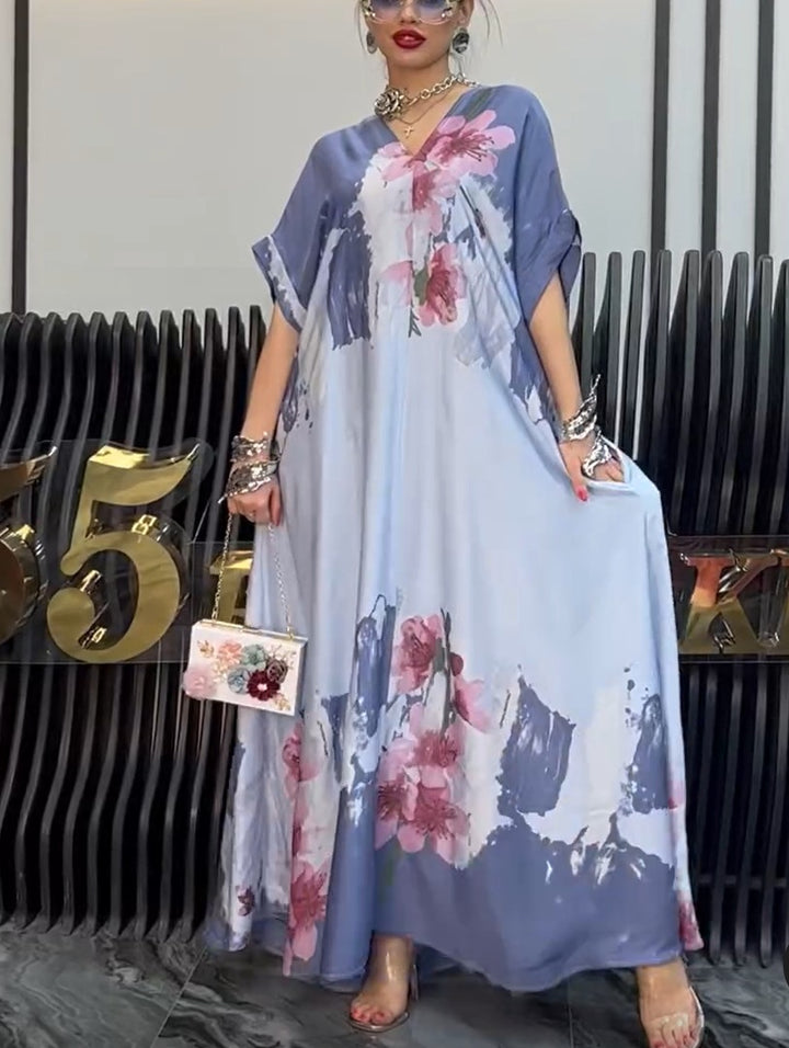 Dame Langærmet Maxikjole med blomstermønster og let Chiffon Stilla