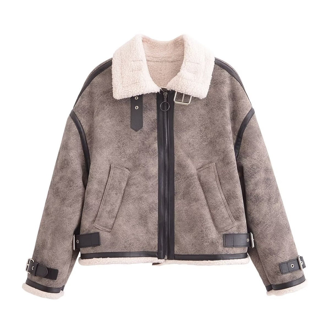Femme Stylish Faux Shearling Bikerjakke Stilla