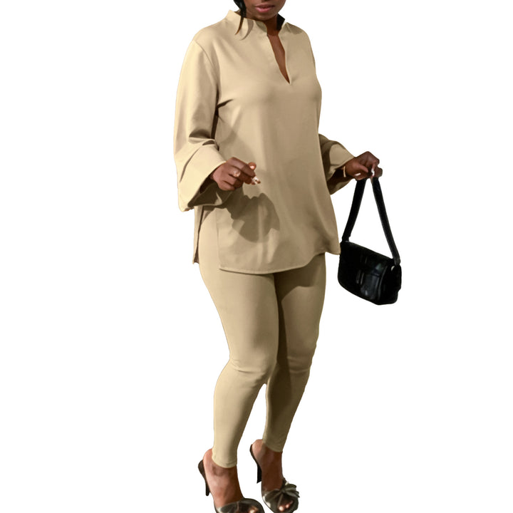 Dame afslappet to-dels sæt med elegant bluse og lange leggings Stilla