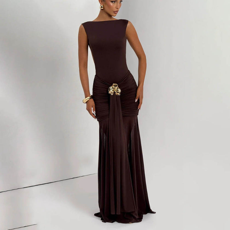 Dame Elegant Maxikjole med figursyet overdel og unik drapering Skovae