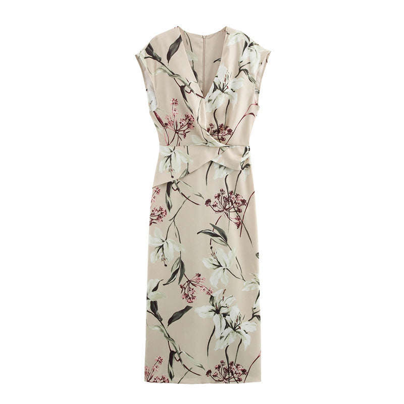 Stilla | Graceful V-hals print satin kjole