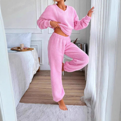 Dame hyggeligt fleece-lounge-sæt med elastisk talje Stilla