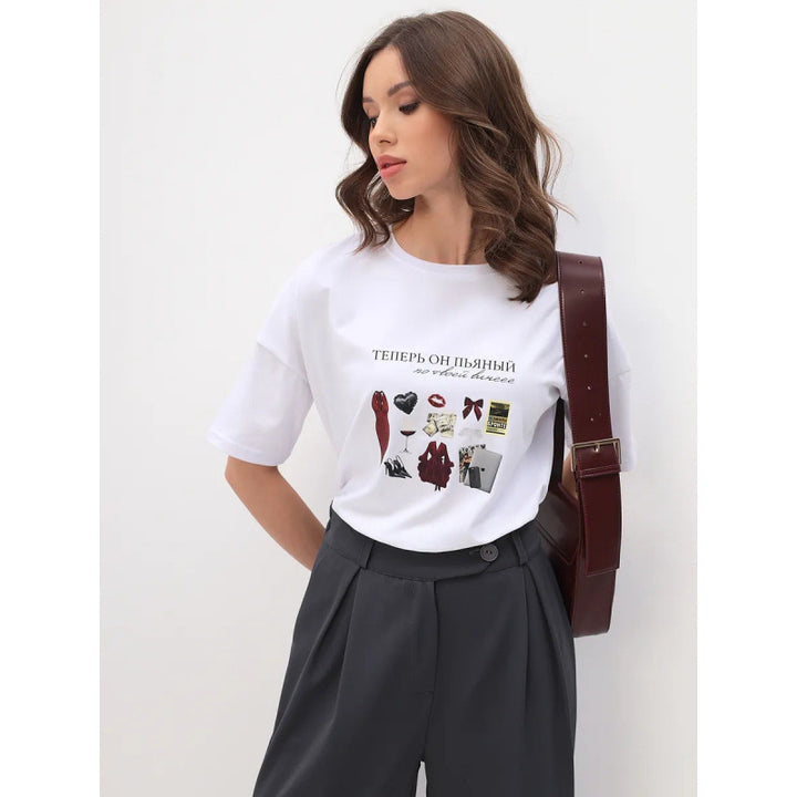 Dame T-shirt med kreativ grafiktryk og afslappet oversized skæring Stilla