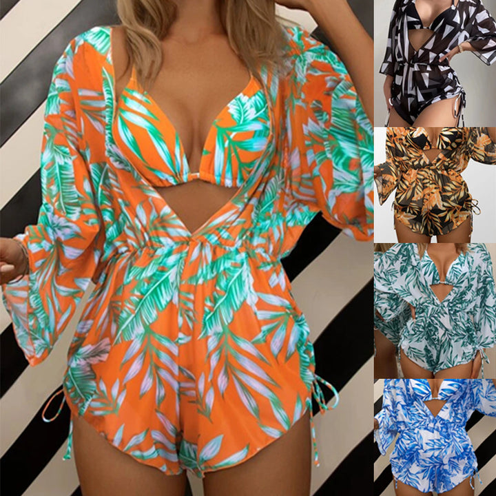 Dame Tropical Print Badedragt Sæt med flerdelt Cover-Up Stilla