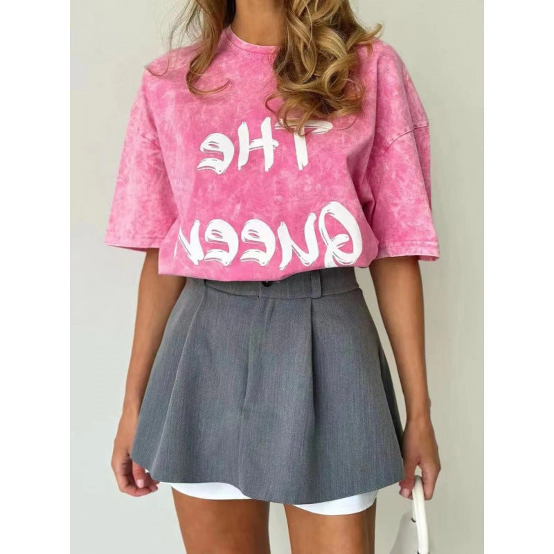 Dame oversized T-shirt med kreativt tryk og afslappet snit Stilla
