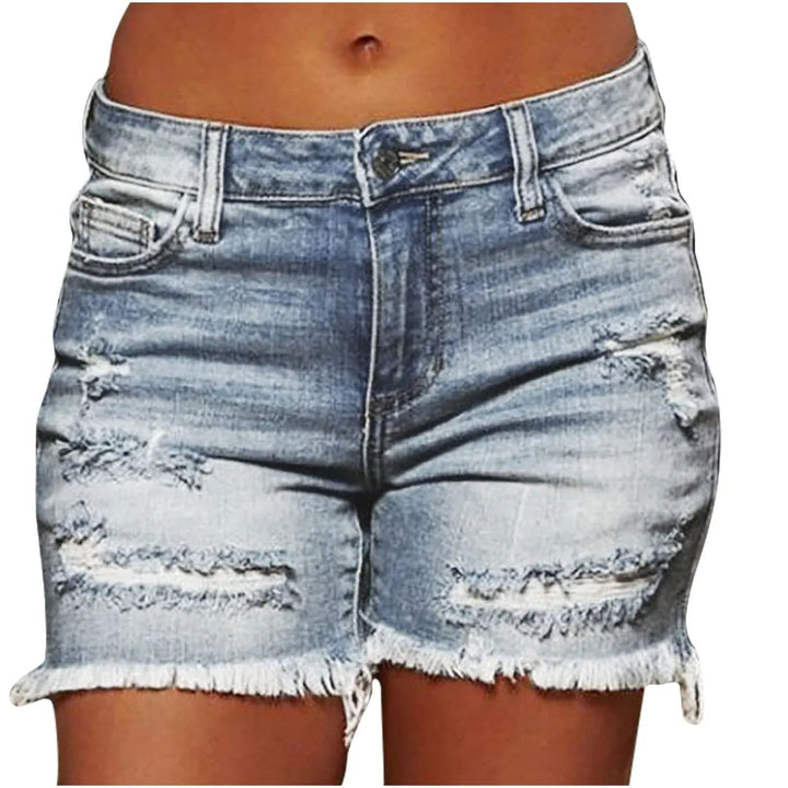 Damer Destroyed Jeans-Shorts med frynset kant og høj talje Stilla