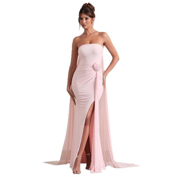 Dame Strapless aften kjole med stilfuld drapering og forførende slids Skovae
