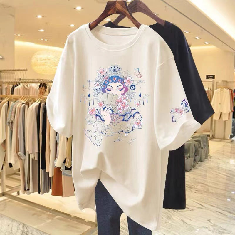 Dame T-shirt med kunstnerisk blomsterdesign og afslappet pasform Stilla