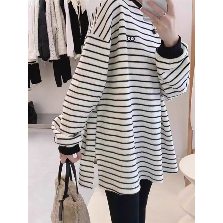 Femme Cozy Stribet Oversized Pullover Sweatshirt Stilla