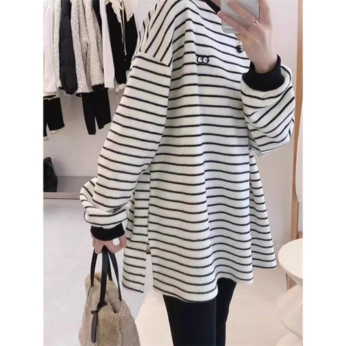 Femme Cozy Stribet Oversized Pullover Sweatshirt Stilla
