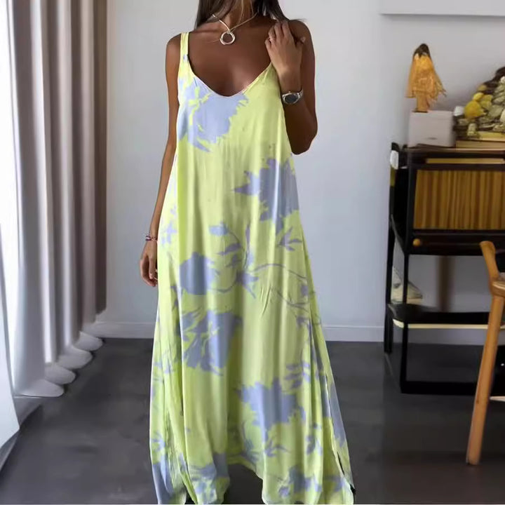 Dame maxikjole med floral snit og flydende materiale Stiila